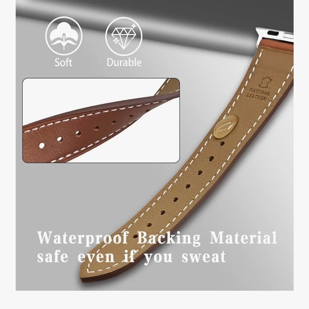 NIB Ovawda Premium Soft Leather Replacement Band for Apple Watch Brown